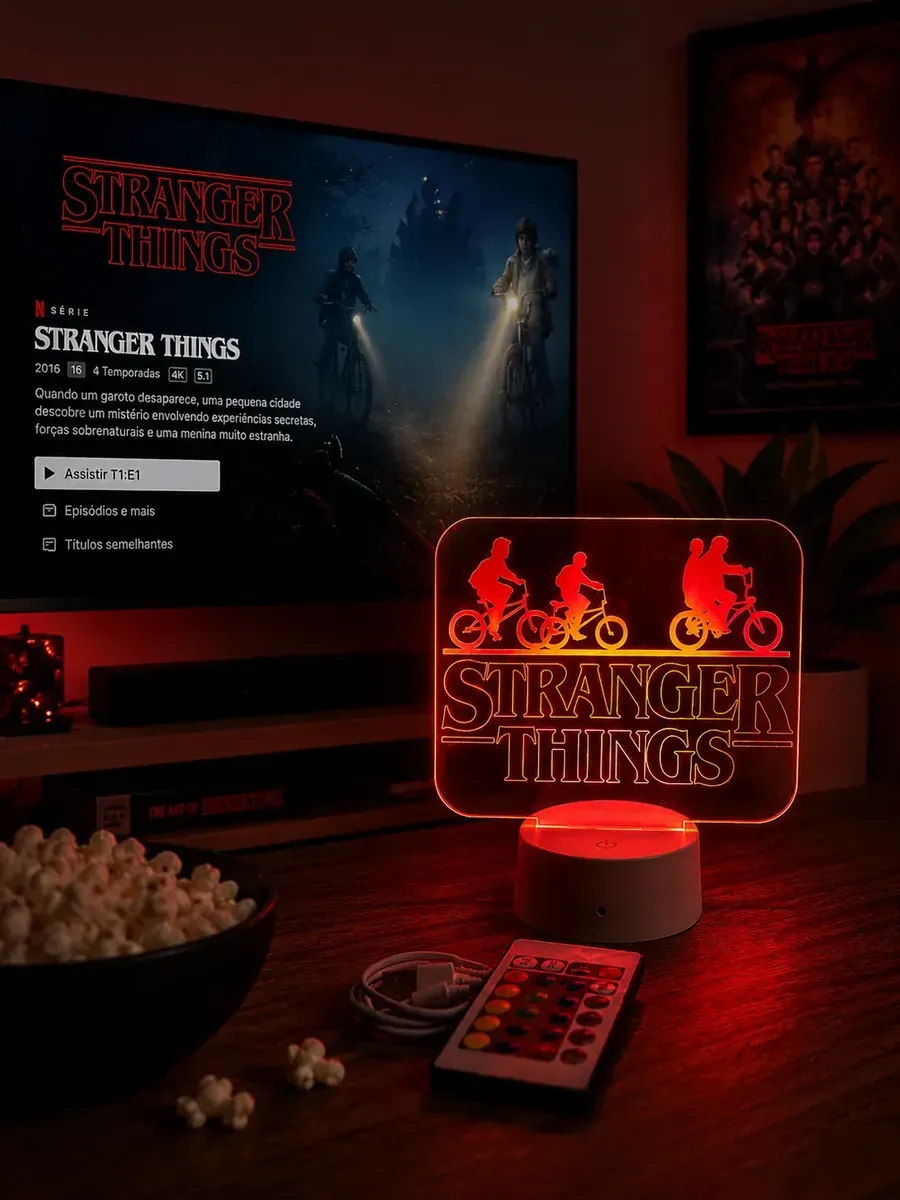 Luminaria Led Acrilico 3d Stranger Things Presente Geek Usb - R$ 62,6