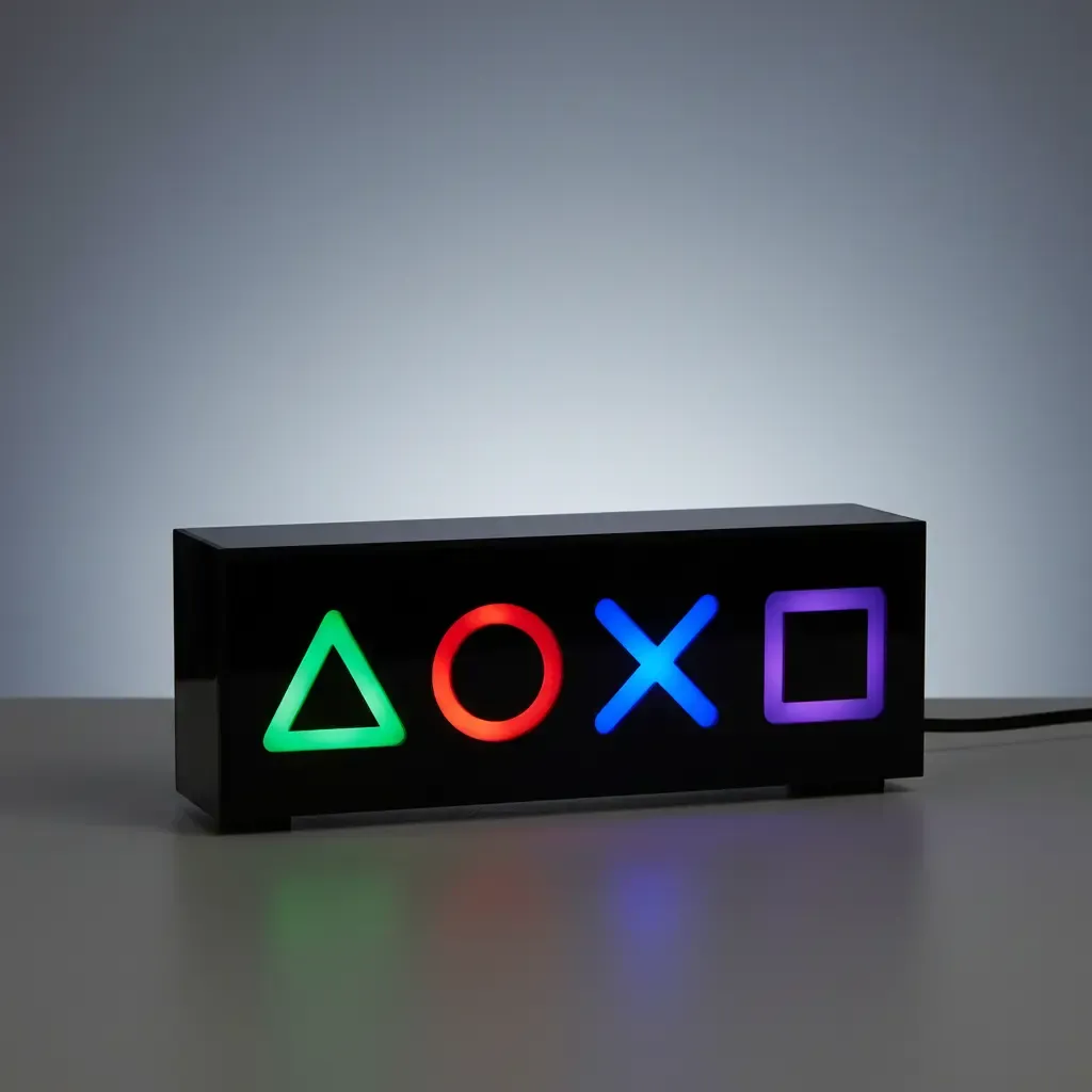 Luminária Play Abajur De Mesa Led Gamer Geek Mdf Psn - R$ 46,99