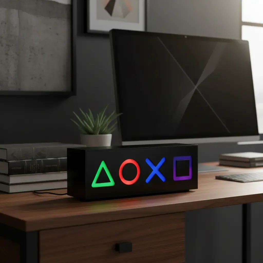 Luminária Play Abajur De Mesa Led Gamer Geek Mdf Psn - R$ 46,99