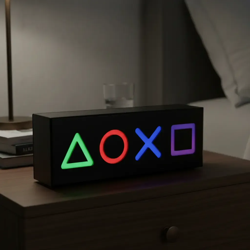 Luminária Play Abajur De Mesa Led Gamer Geek Mdf Psn - R$ 46,99