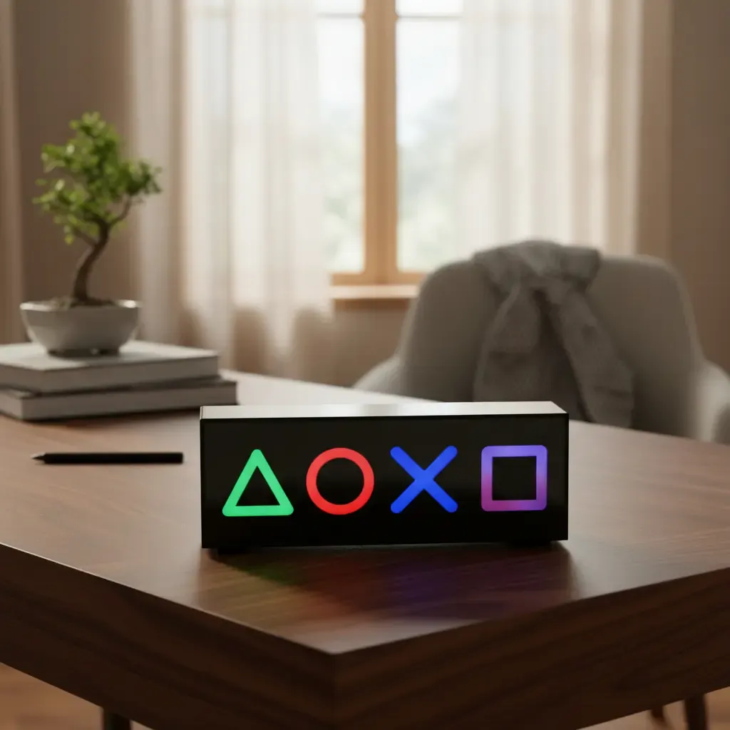 Luminária Play Abajur De Mesa Led Gamer Geek Mdf Psn - R$ 46,99