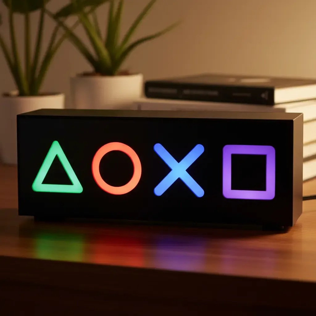 Luminária Play Abajur De Mesa Led Gamer Geek Mdf Psn - R$ 46,99