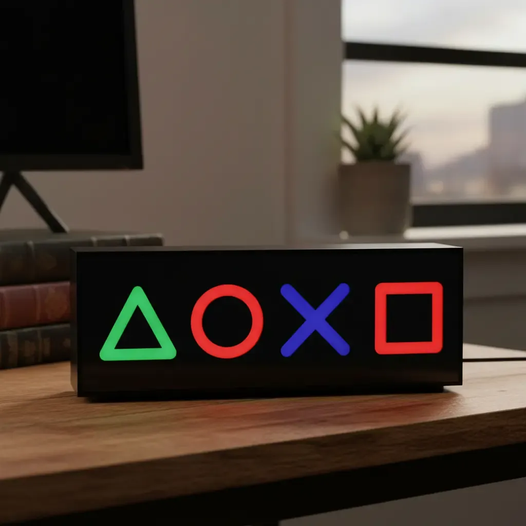 Luminária Play Abajur De Mesa Led Gamer Geek Mdf Psn - R$ 46,99