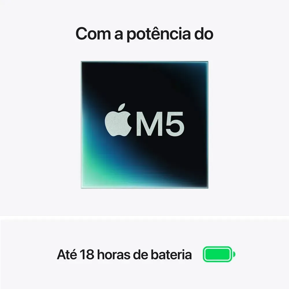 MacBook Air de 15 polegadas: Chip M5, CPU de 10 núcleos, GPU de 10 núcleos, Neural Engine de 16 núcleos, 512GB - Prateado - Distribuidor Autorizado - R$ 18.299