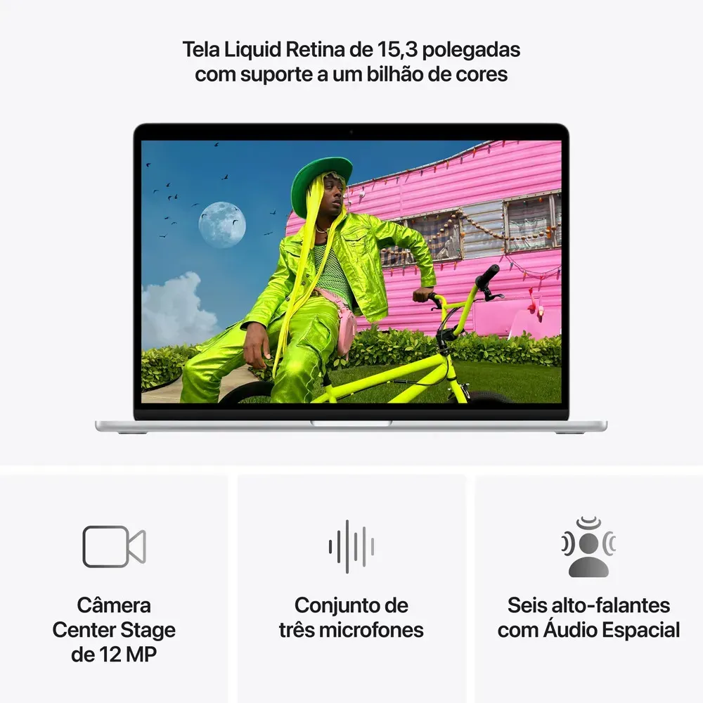 MacBook Air de 15 polegadas: Chip M5, CPU de 10 núcleos, GPU de 10 núcleos, Neural Engine de 16 núcleos, 512GB - Prateado - Distribuidor Autorizado - R$ 18.299