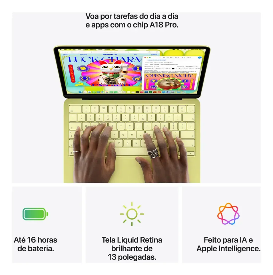 MacBook Neo de 13 polegadas: Chip A18 Pro, CPU de 6 núcleos, GPU de 5 núcleos, 512GB, Touch ID - Prateado
