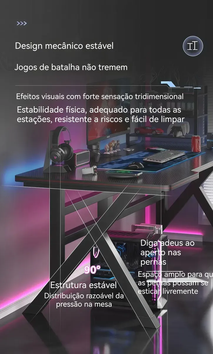 Mesa Gamer Para Pc E Jogos Preta Ou Branca 100cm Para Estudo - R$ 355,9
