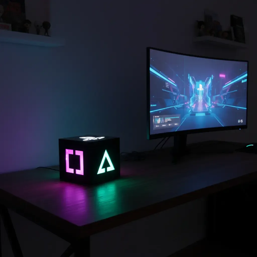 Mini Abajur Playstation V2 Cubo Luminária Acrílico Led Gamer - R$ 44,5