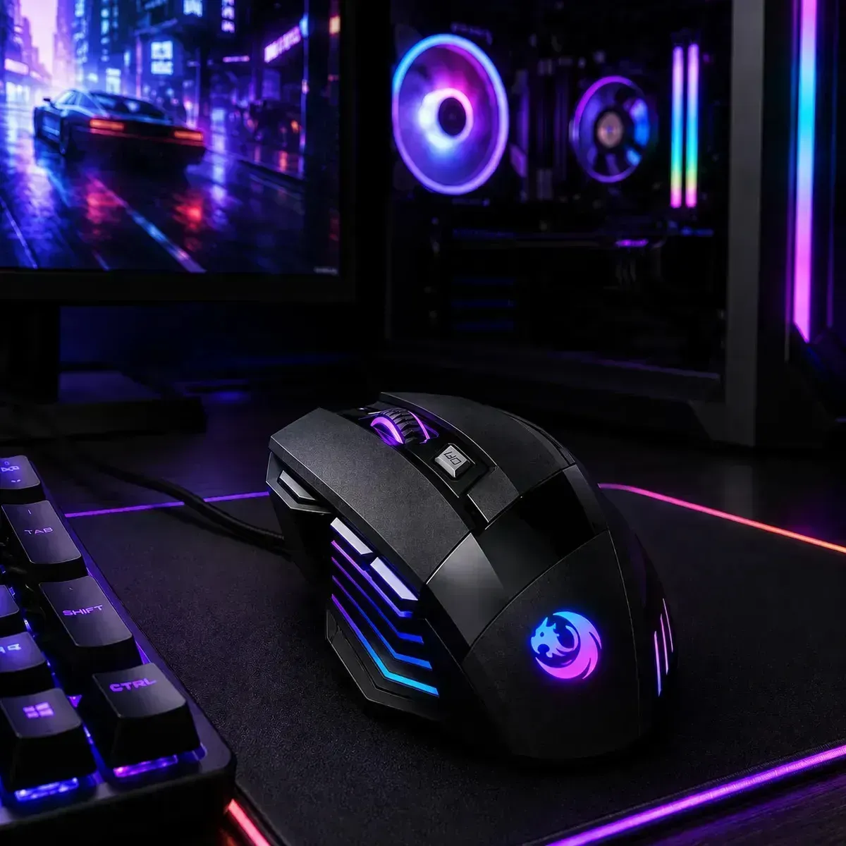 Mouse Gamer RGB USB Com Fio 3200 DPI Ajustável 7 Botões Fire Button LED 7 Cores Para PC Ergonômico