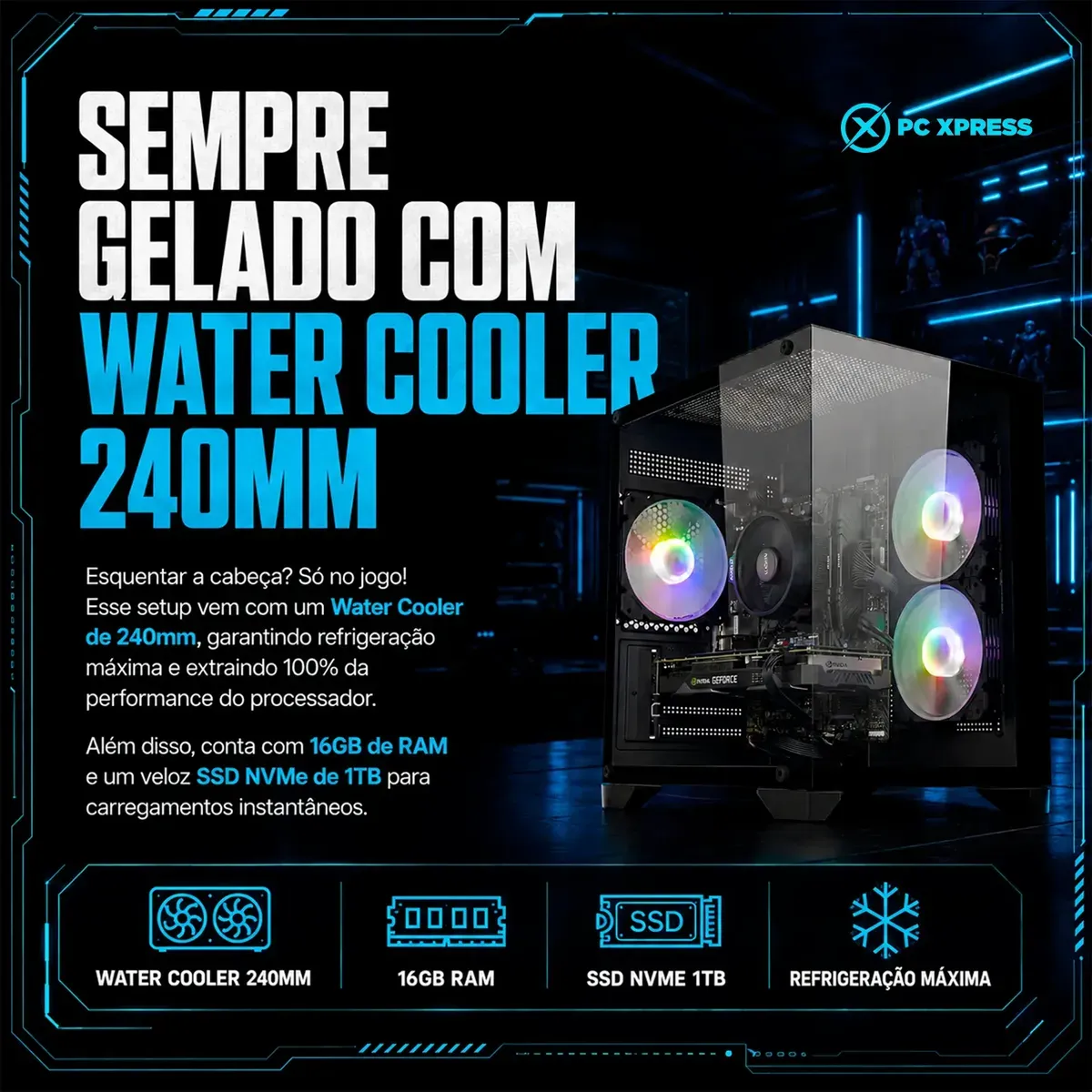Pc Gamer Combat Rtx Ryzen 5 5500 Rtx 3050 16gb 1tb Wc 240mm - R$ 5.612,59