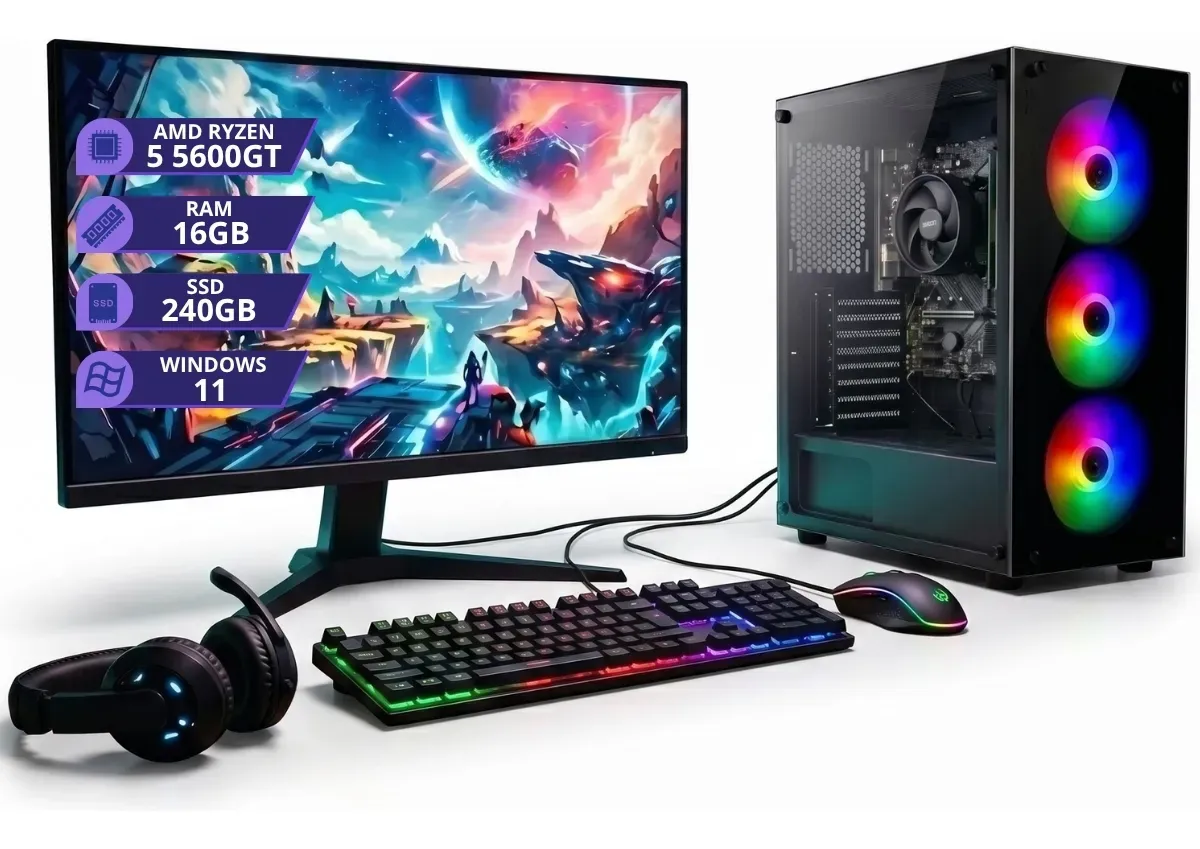 Pc Gamer Completo Amd Ryzen 5 5600gt 16gb 240gb Monitor 19 - R$ 3.912