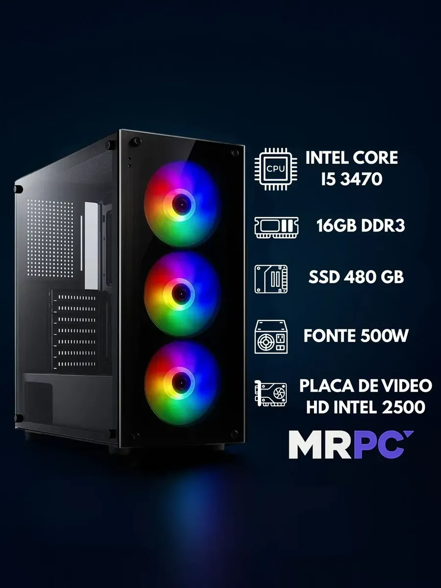 Pc Gamer Completo Intel I5 16gb Ssd 480gb 500w Monitor 19 - R$ 1.882,63