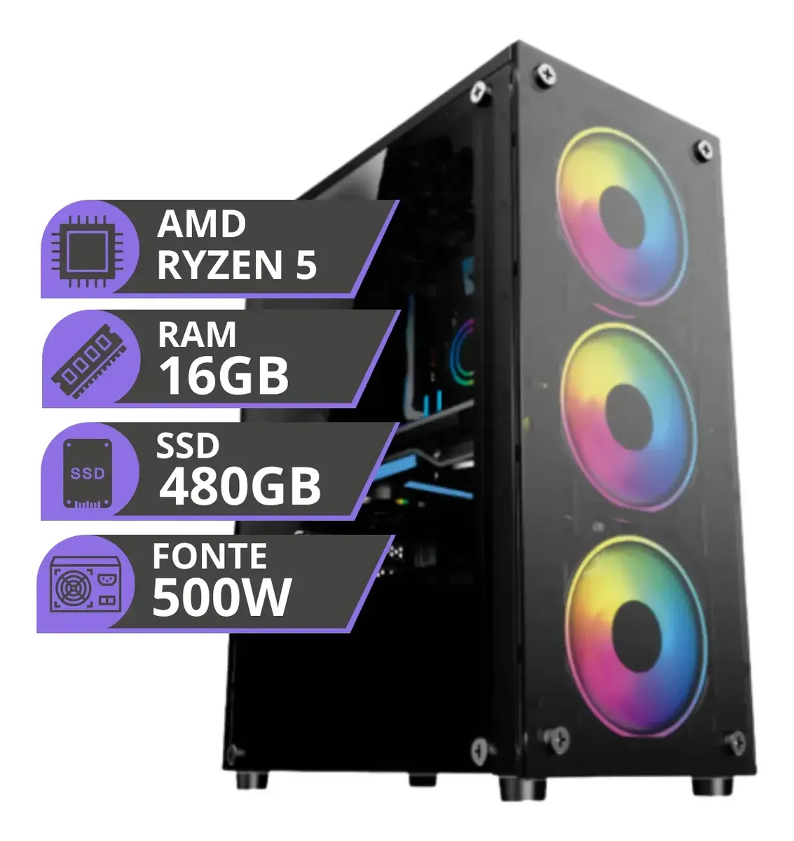 Pc Gamer Computador Cpu Amd Ryzen 5 16gb Ssd 480 - R$ 2.974,17