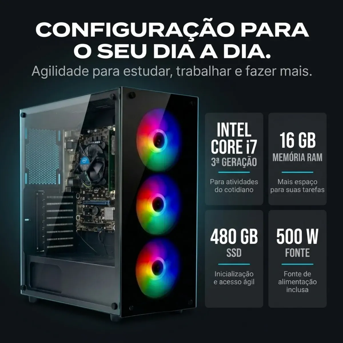 Pc Gamer Cpu Intel I7 3.4ghz Ssd 480gb Memoria Ram 16gb 500w - R$ 1.503,69