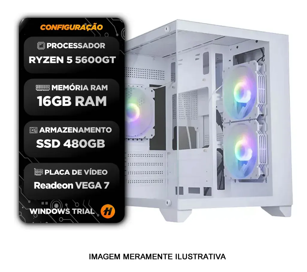 Pc Gamer Cpu Ryzen 5 5600gt Vega 7 Ssd 480gb 16gb Ddr4 500w - R$ 4.748,75