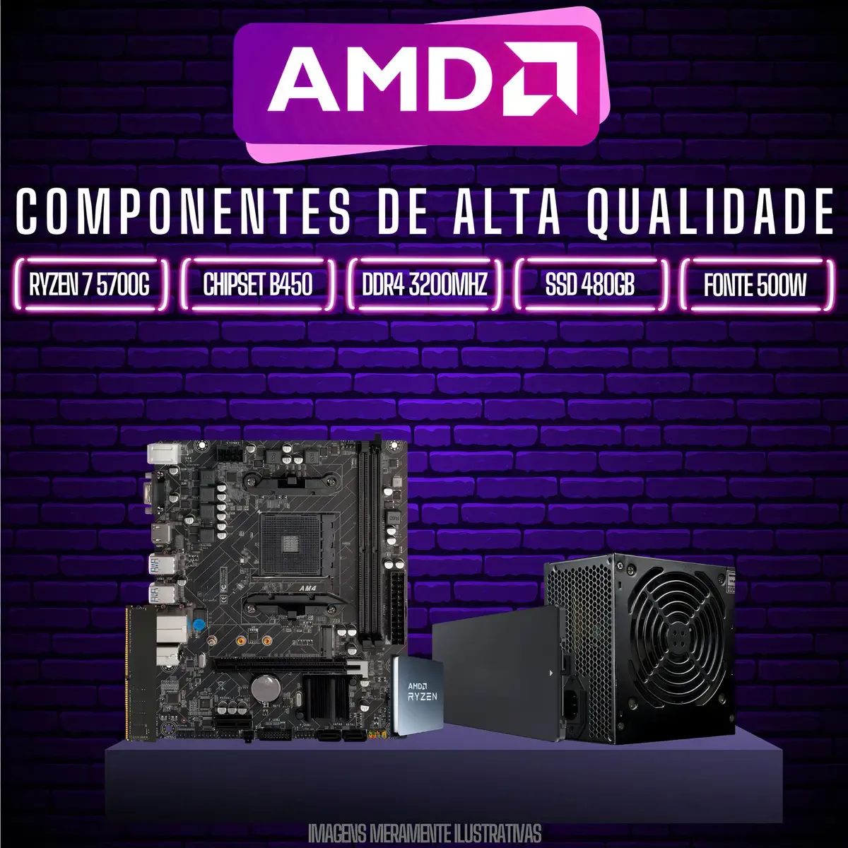 Pc Gamer Fácil Pulse Amd Ryzen 7 5700g Radeon Vega 8 Ssd 480gb 16gb Ddr4 Fonte 500w - Pgf-0150pu - R$ 3.578