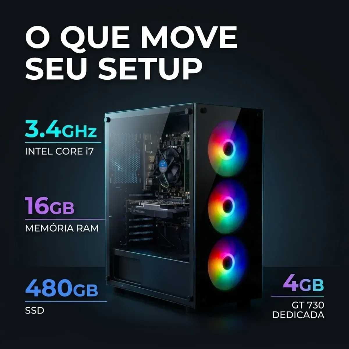 Pc Gamer I7 3.4ghz 16gb Ssd 480gb Placa Video 4gb Monitor 19 - R$ 2.415,08