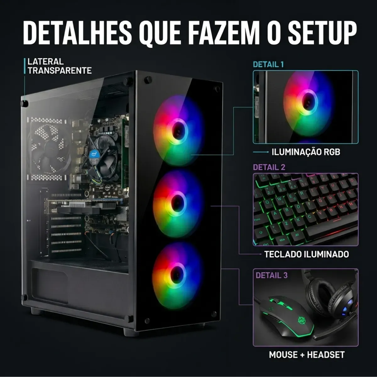 Pc Gamer I7 3.4ghz 16gb Ssd 480gb Placa Video 4gb Monitor 19 - R$ 2.415,08