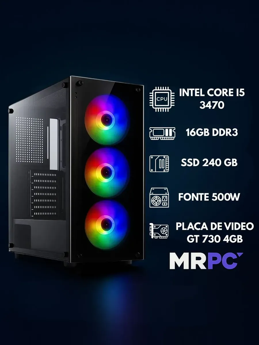 Pc Gamer Intel Core I5 16gb Ssd 240gb Vídeo 4gb Monitor 19 - R$ 1.986,73