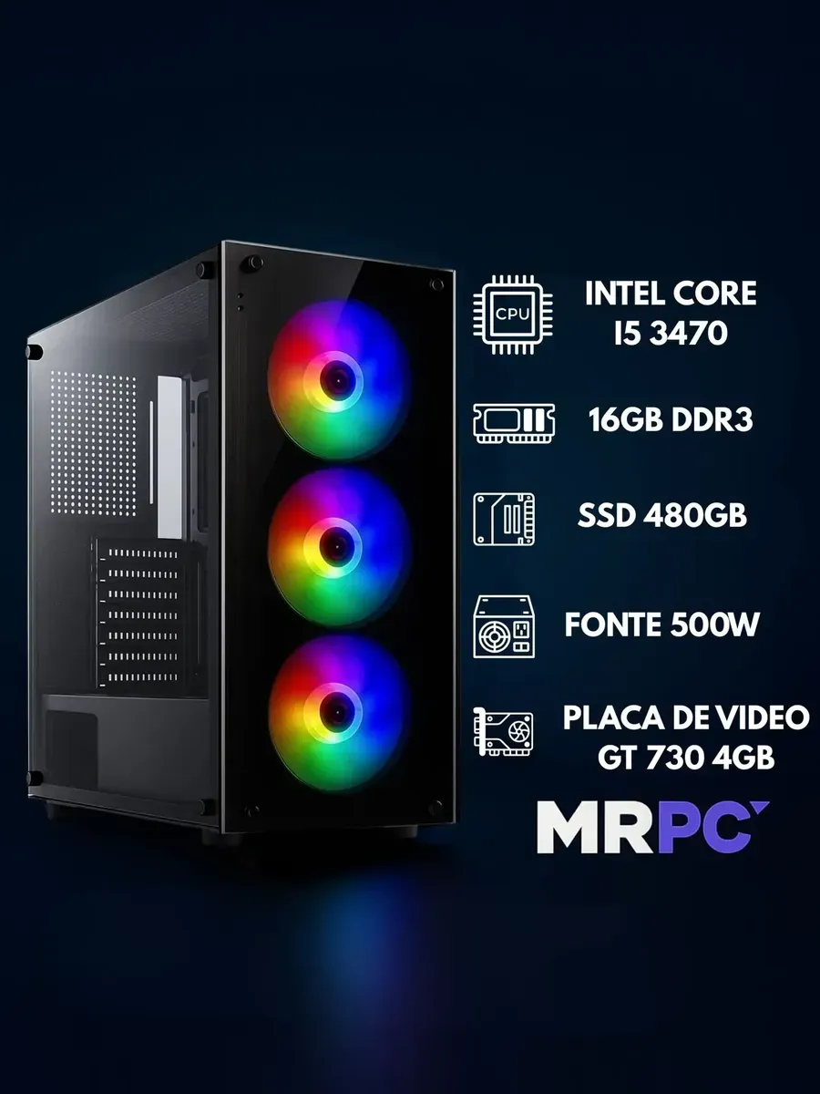 Pc Gamer Intel I5 3.2ghz Ssd 240gb 16gb Placa Vídeo 4gb 500w - R$ 1.562,52