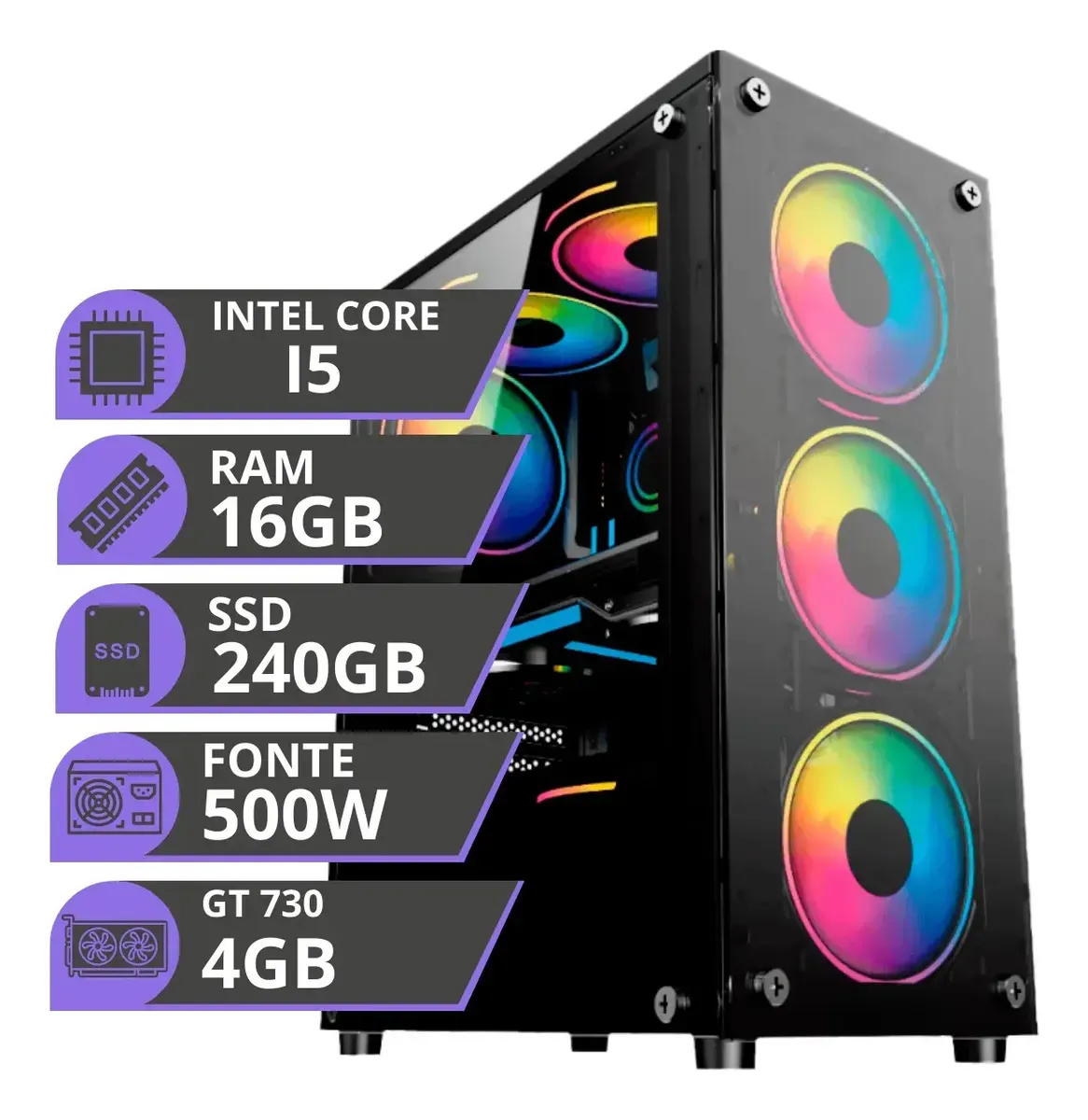 Pc Gamer Intel I5 3.2ghz Ssd 240gb 16gb Placa Vídeo 4gb 500w - R$ 1.562,52
