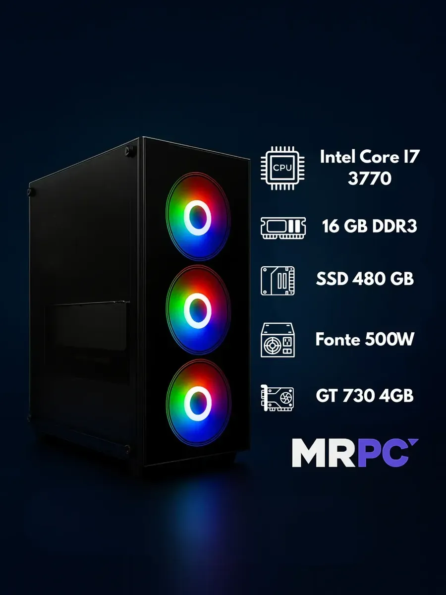 Pc Gamer Intel I7 3.4ghz Ssd 480gb 16gb Placa Video 4gb 500w - R$ 1.891