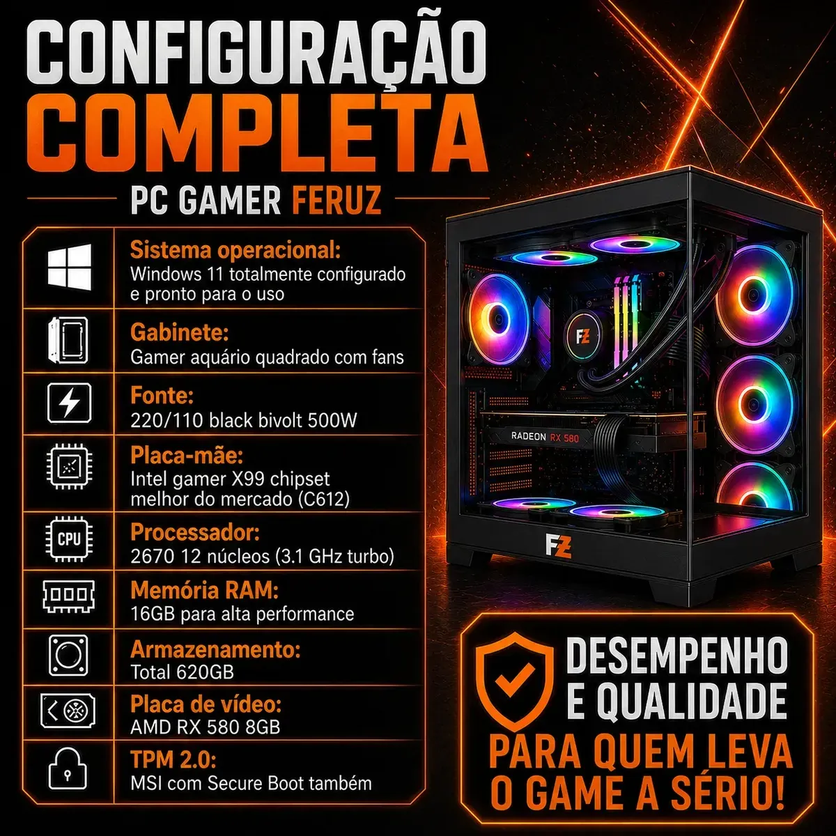 Pc Gamer Montado Cpu Intel Placa Video Rx 580 8gb Gddr5 - R$ 3.842