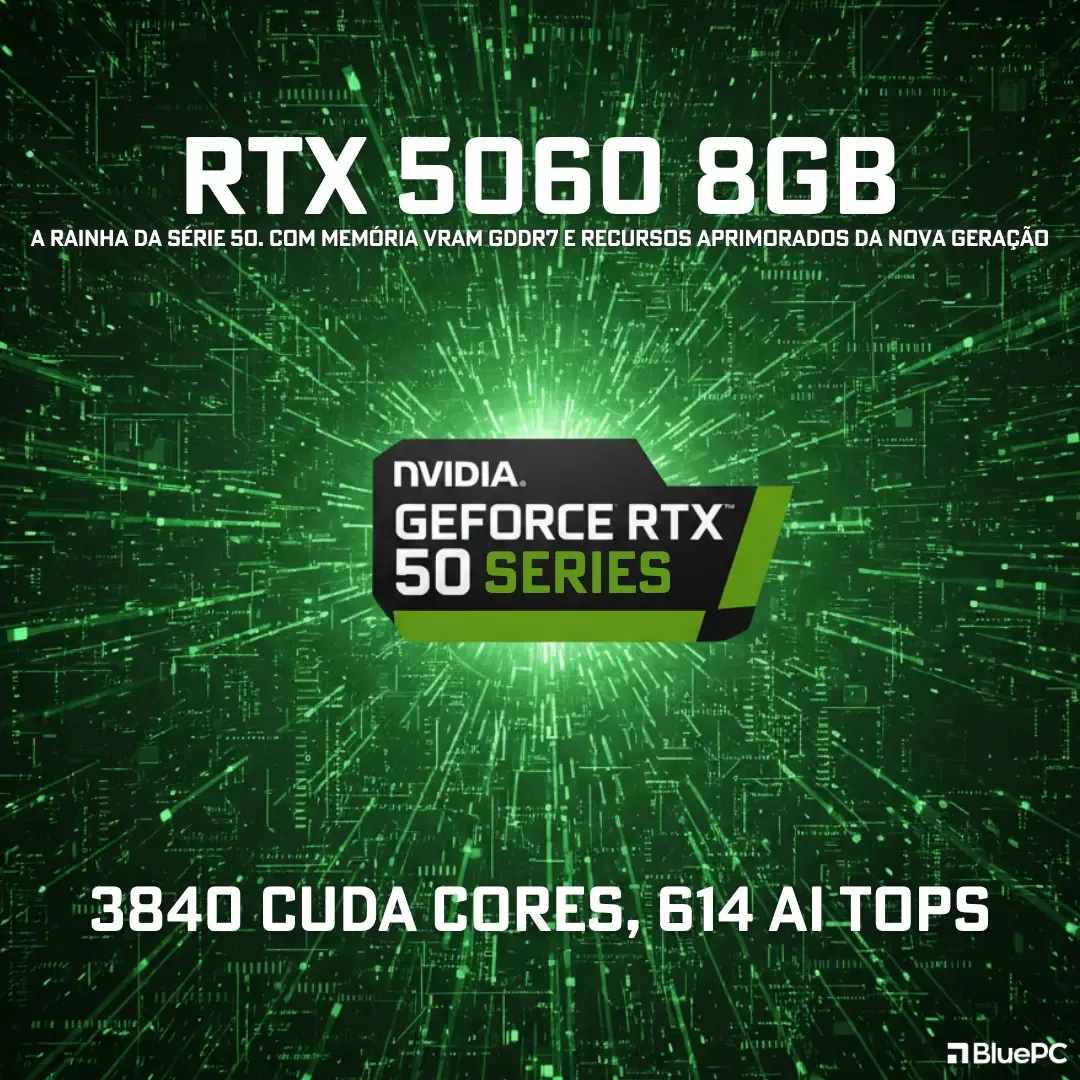 PC Gamer|Workstation - AURA by BluePC, Intel Core i5 14400F, Placa mãe B760, GeForce RTX 5060 8GB GDDR7, 32GB DDR5, SSD M.2 PCIe 1TB, Fonte 600W 80 Plus, Jogue, Crie, Edite, Desenvolva - PGBP-AUR135 - R$ 9.602,03