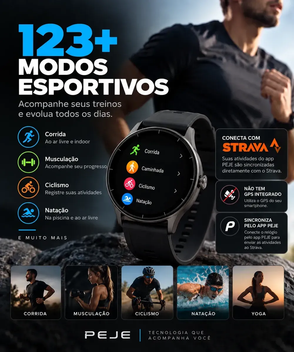 Relógio Inteligente Smartwatch Redondo Peje Gps Strava Origi
