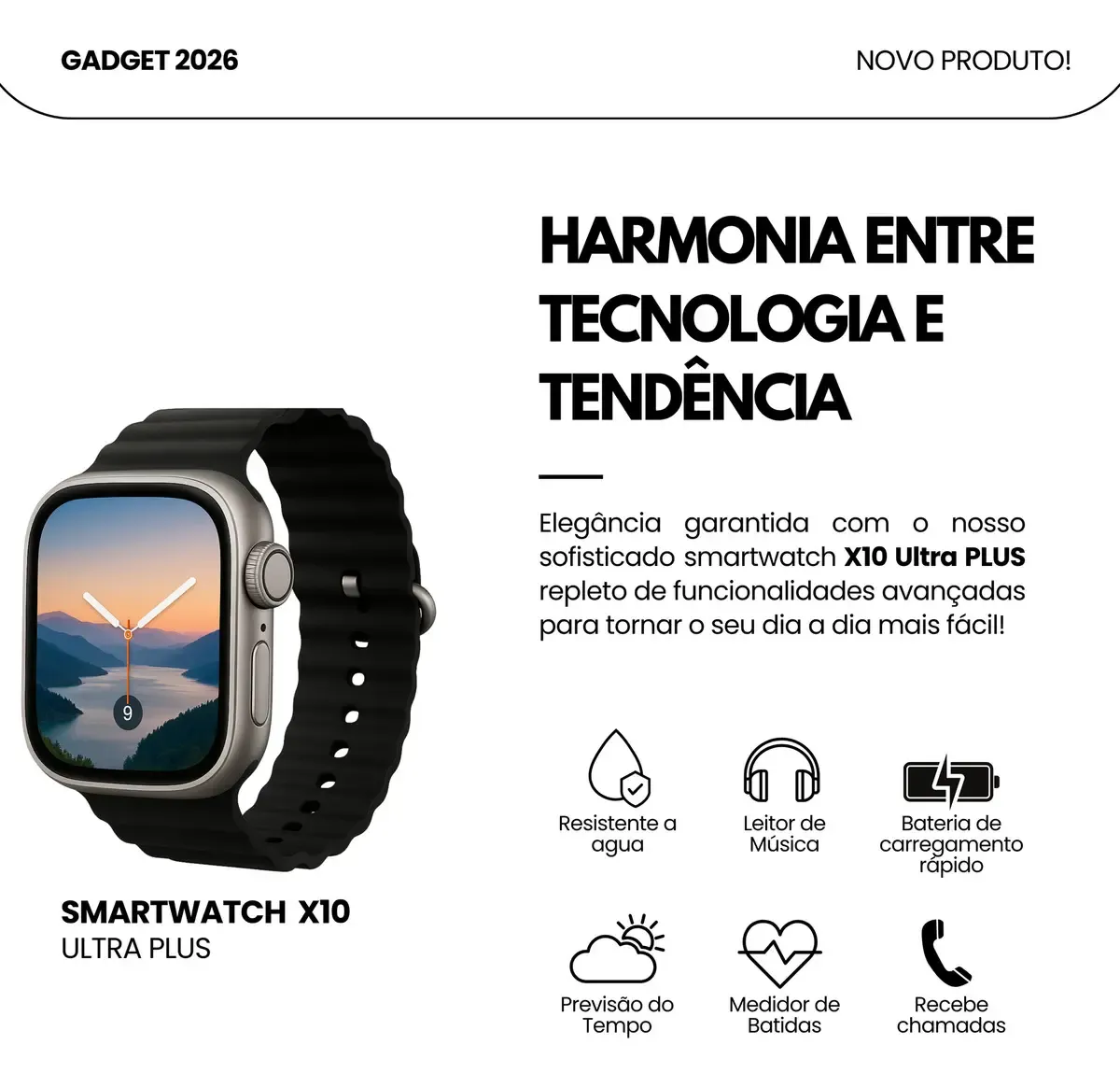 Relogio Smartwatch 10 Ultra Plus Preto Tela AMOLED Monitor Saúde GPS Bluetooth