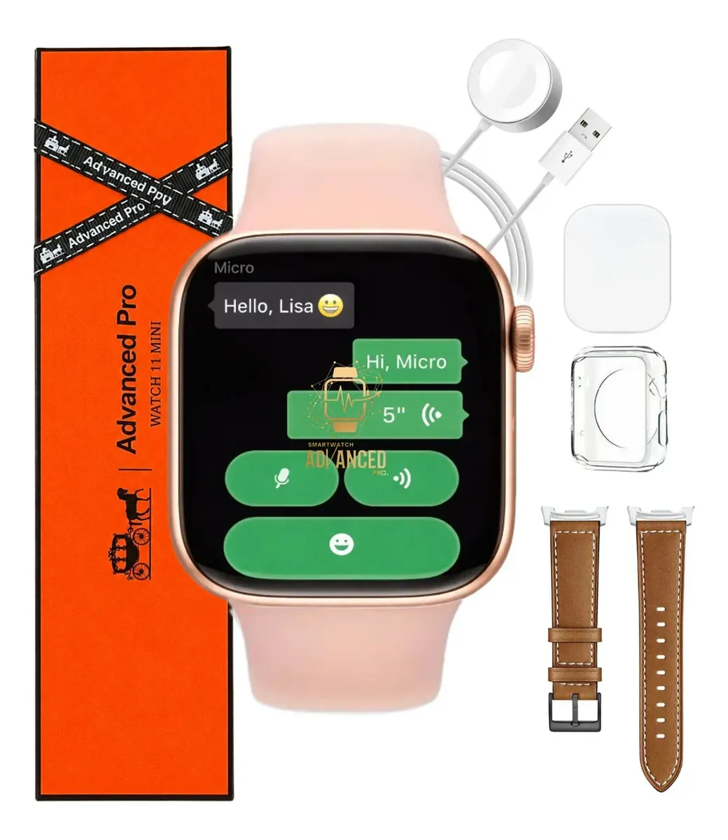 Relógio Smartwatch Microwear W11 Mini Série 11 Chatgpt 42mm Lançamento 2026 Dourado Rose SMARTWATCH ADVANCED PRO