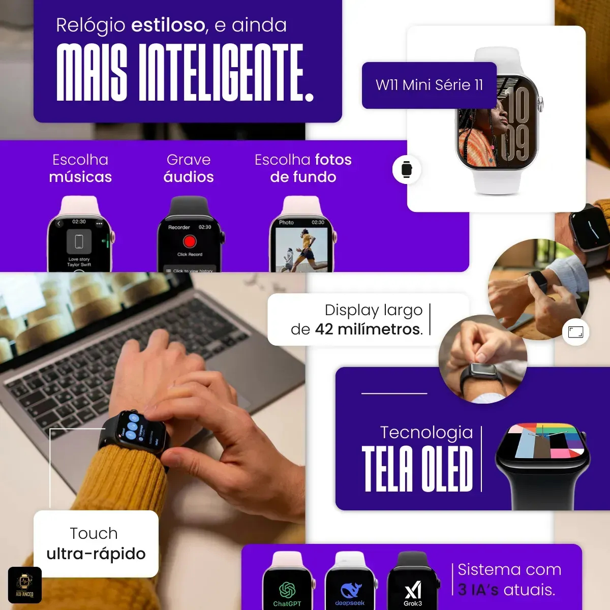 Relógio Smartwatch Microwear W11 Mini Série 11 Chatgpt 42mm Lançamento 2026 Dourado Rose SMARTWATCH ADVANCED PRO