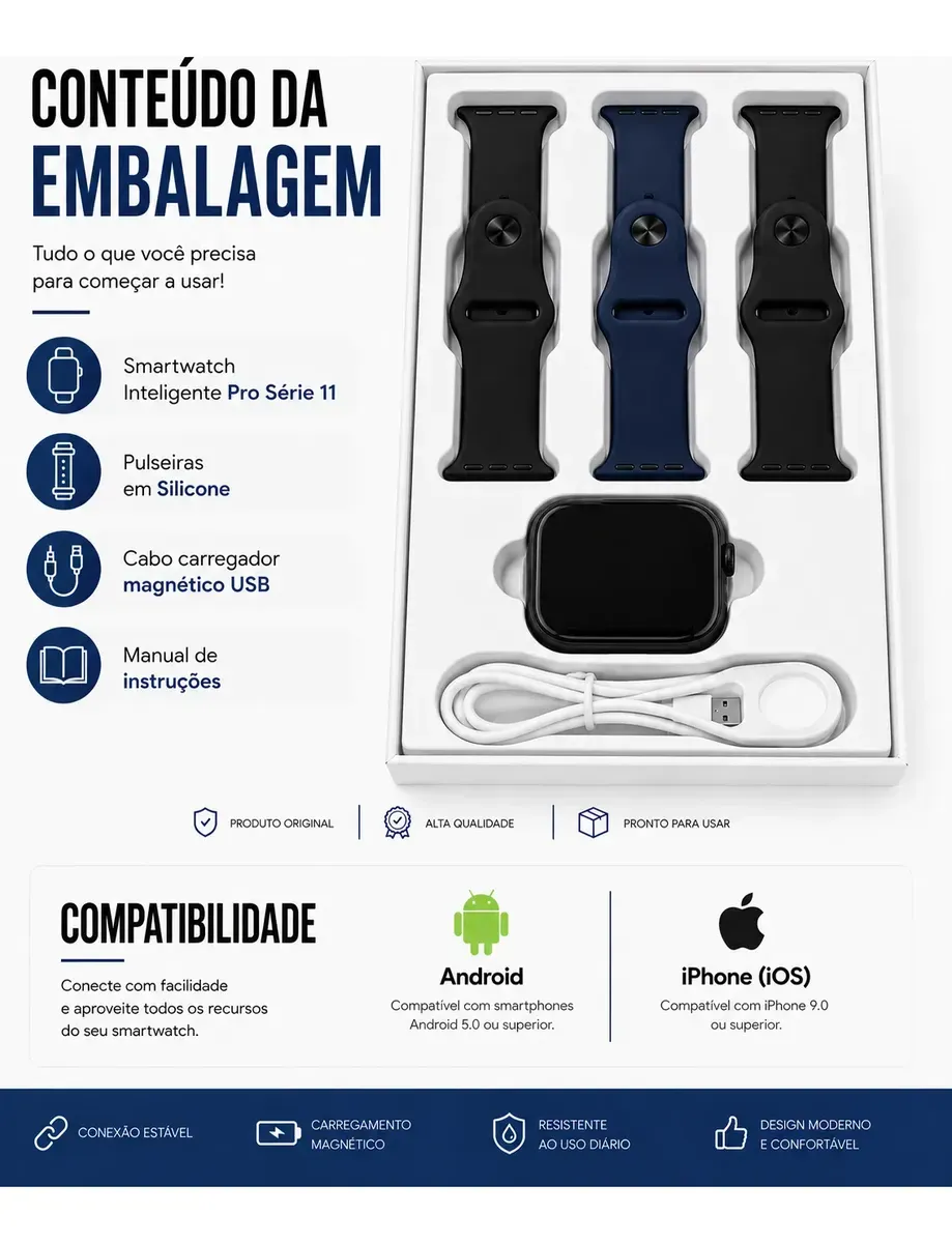 Relógio Smartwatch Pro Série 11 Tela 2.01 Gps Nfc Bluetooth