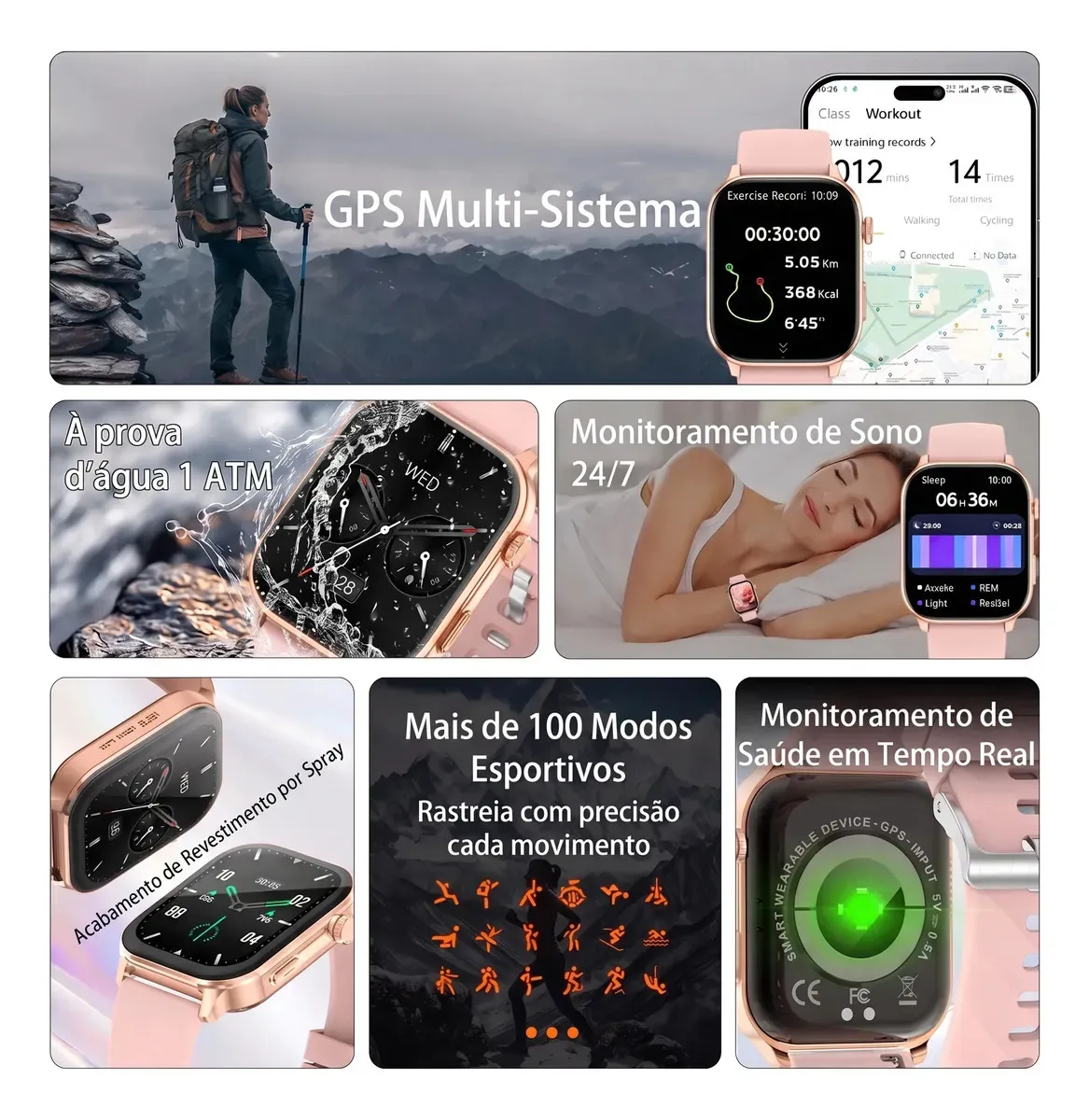 Smartwatch Mertto Smartwatch GPS Bluetooth LC211 tela de 2.01" com pulseira de silicone - cor rosa