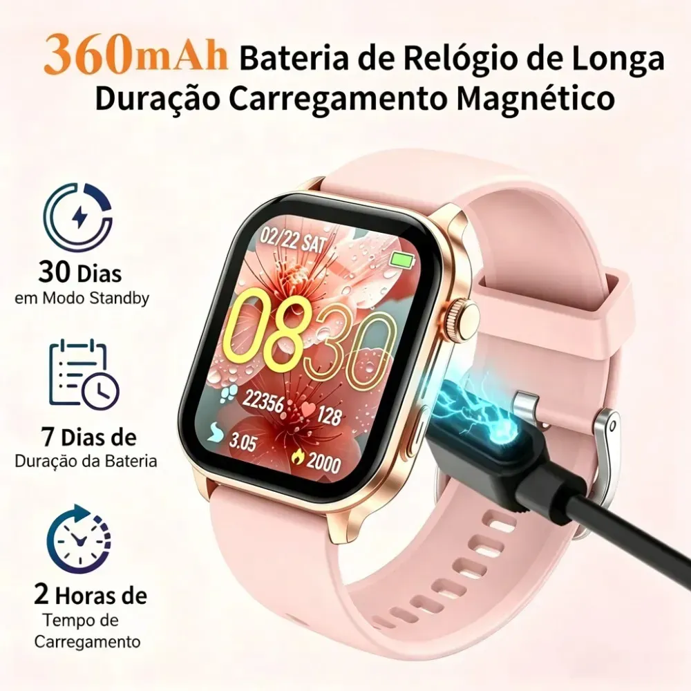 Smartwatch Mertto Smartwatch GPS Bluetooth LC211 tela de 2.01" com pulseira de silicone - cor rosa