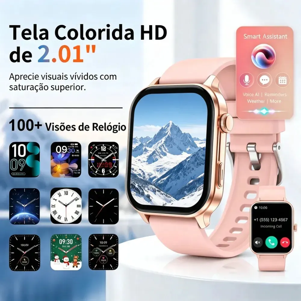 Smartwatch Mertto Smartwatch GPS Bluetooth LC211 tela de 2.01" com pulseira de silicone - cor rosa