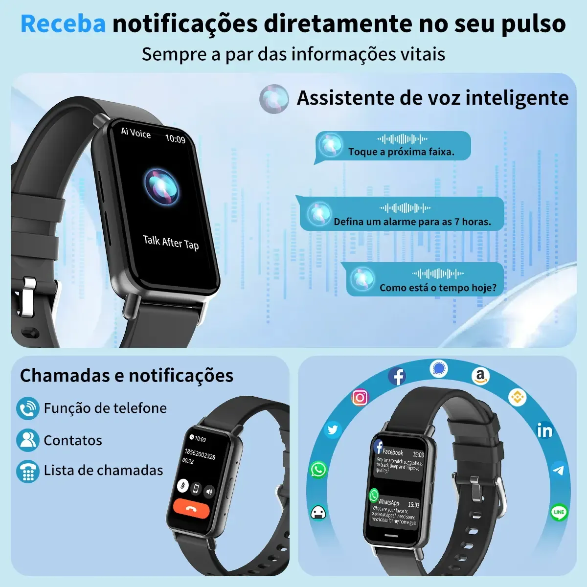 Smartwatch PEJE BAND1 Tela 1.45" TFT IP68 À Prova d&quotÁgua Bluetooth Chamadas 120+ Modos Esportivos Masculino e Feminino para Android iOS