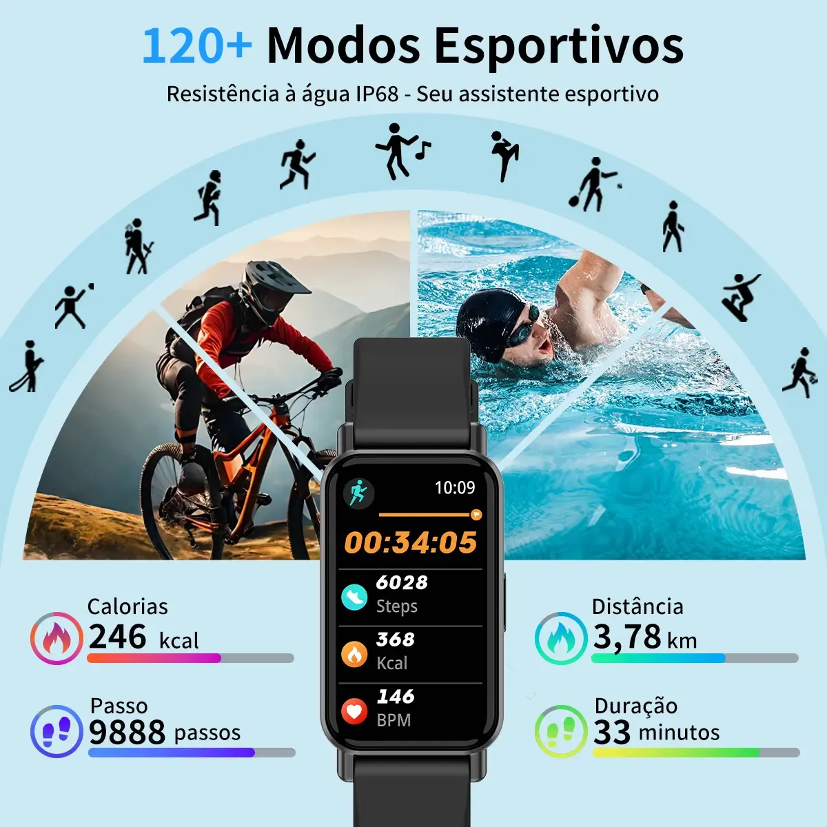 Smartwatch PEJE BAND1 Tela 1.45" TFT IP68 À Prova d&quotÁgua Bluetooth Chamadas 120+ Modos Esportivos Masculino e Feminino para Android iOS