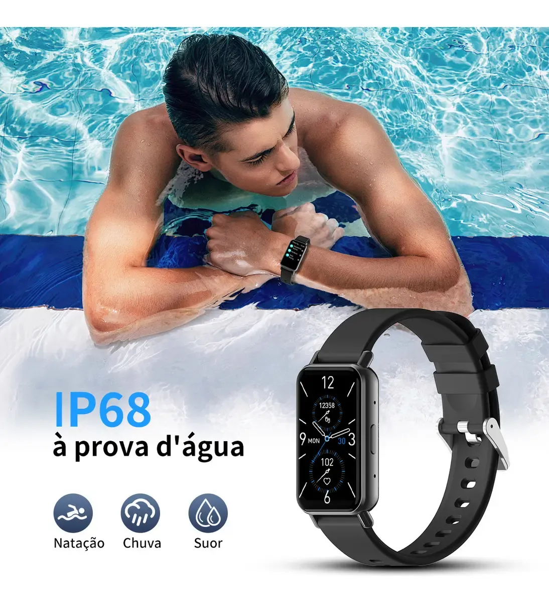 Smartwatch PEJE BAND1 Tela 1.45" TFT IP68 À Prova d&quotÁgua Bluetooth Chamadas 120+ Modos Esportivos Masculino e Feminino para Android iOS