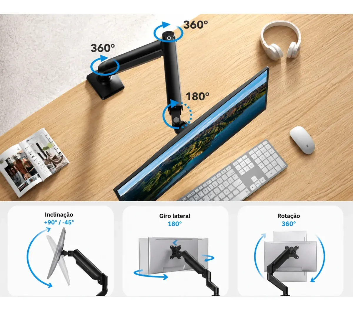 Suporte Para Monitores Articulado De Mesa Pistão A Gás 13-32 - R$ 114,3