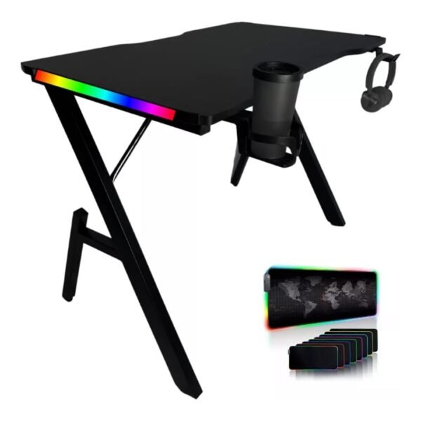 Mesa Gamer Para Jogos Escrivaninha Com Iluminação Led Mousepad Rgb