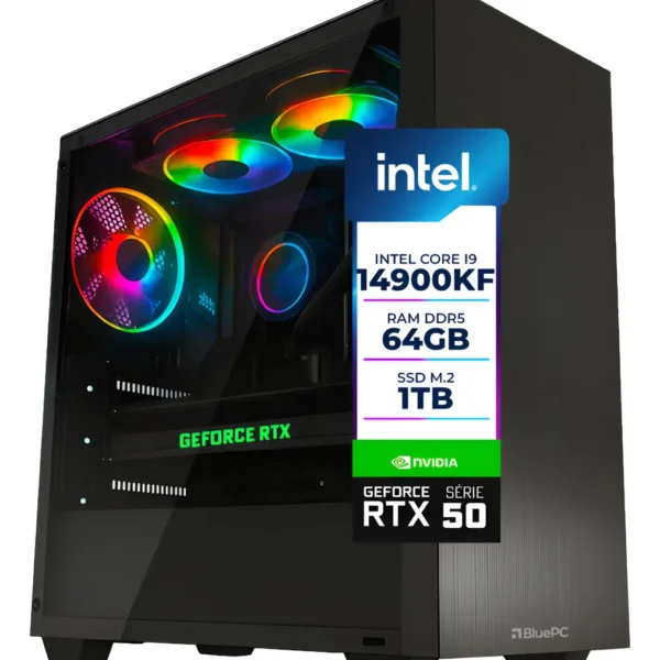 PC Gamer|Workstation - AURA by BluePC, Intel Core i9 14900KF, Placa mãe Z790, GeForce RTX 5070 Ti 16GB GDDR7, 64GB DDR5, SSD PCIe 1TB, Fonte 750W, Jogue, Crie, Edite, Desenvolva - PGBP-AUR179