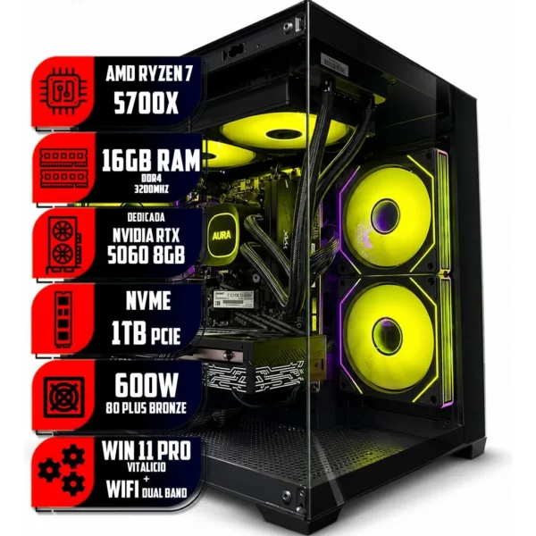 Pc Gamer Lux 7 5700x 16gb 1tb Rtx 5060 Wi-fi