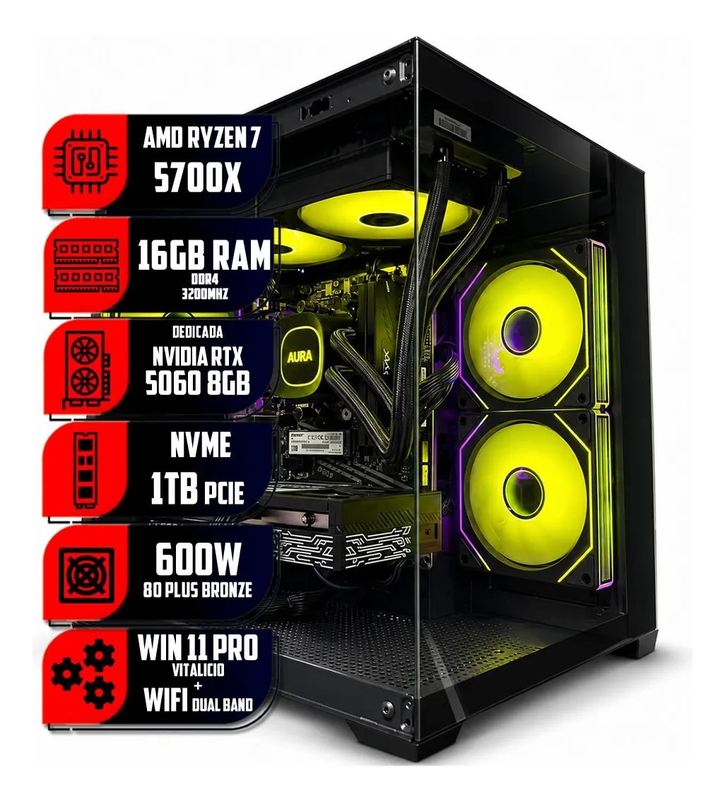Pc Gamer Lux 7 5700x 16gb 1tb Rtx 5060 Wi-fi