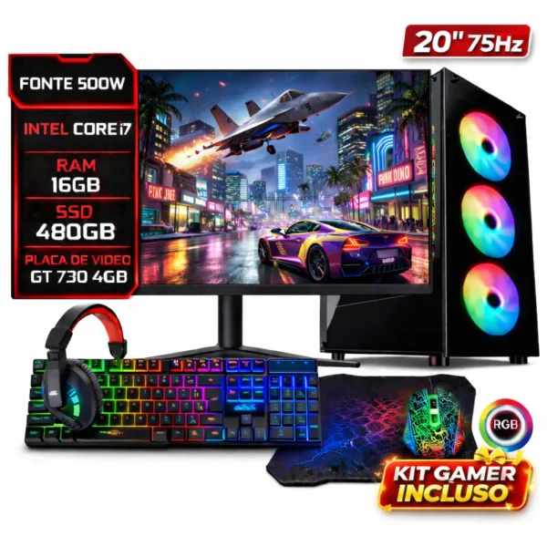 Pc Gamer Completo Core I7 16gb Ssd480g 4gb Vídeo Monitor 20