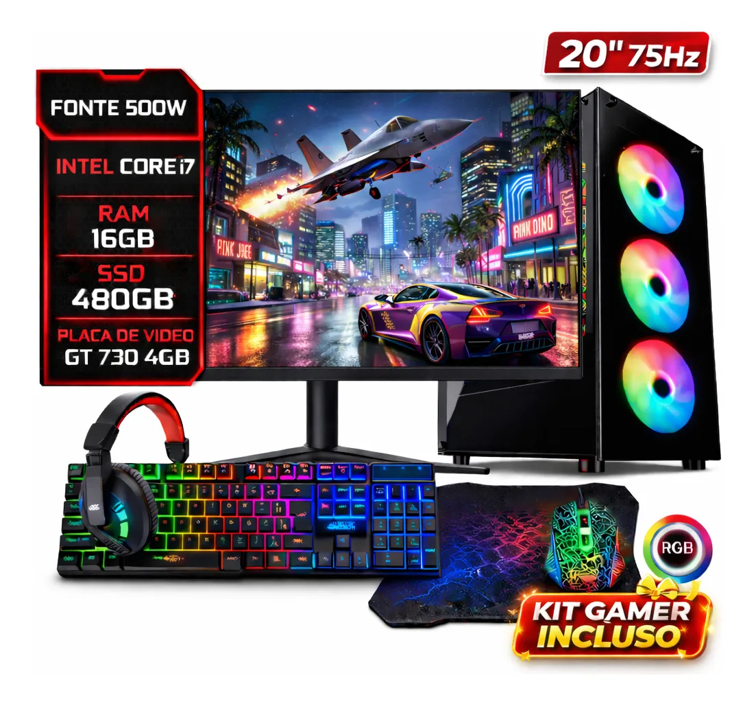 Pc Gamer Completo Core I7 16gb Ssd480g 4gb Vídeo Monitor 20
