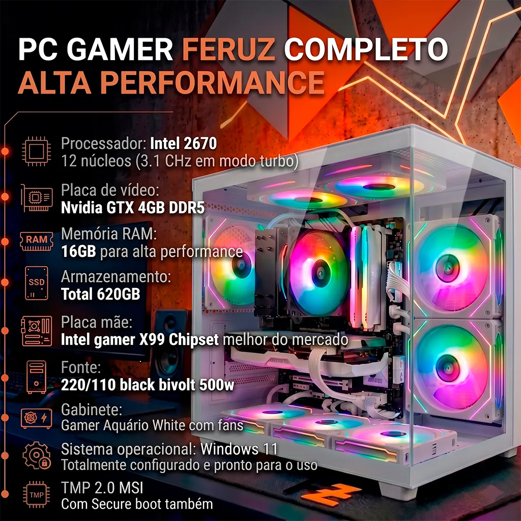 Pc Gamer Branco I7 Computador Placa Video Gtx Ddr5 Completo - Imagem 3