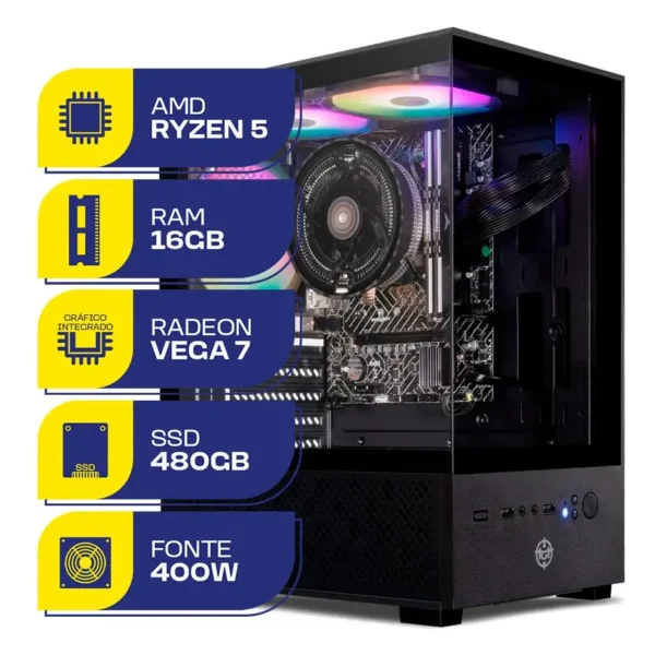 Pc Gamer Mcl, Amd Ryzen 5 5600gt, 16gb Ddr4, Ssd 480gb