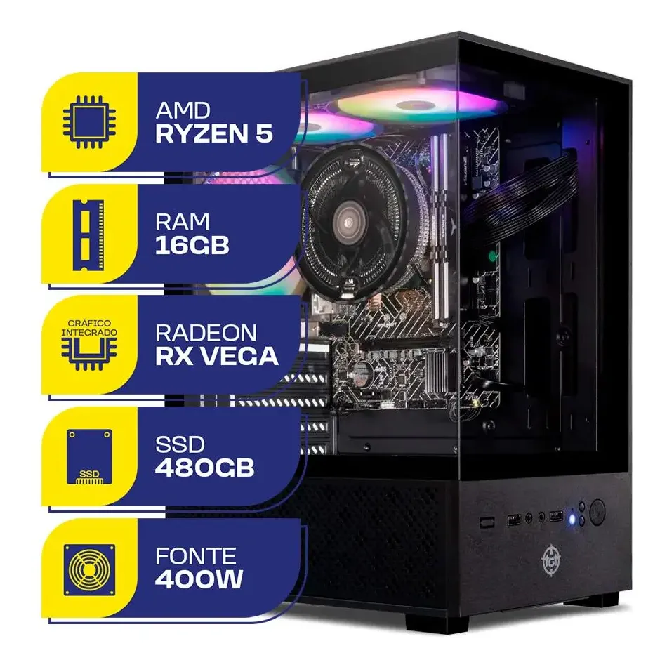 Pc Gamer Mcl, Amd Ryzen 5 3400g, 16gb Ddr4, Ssd 480gb