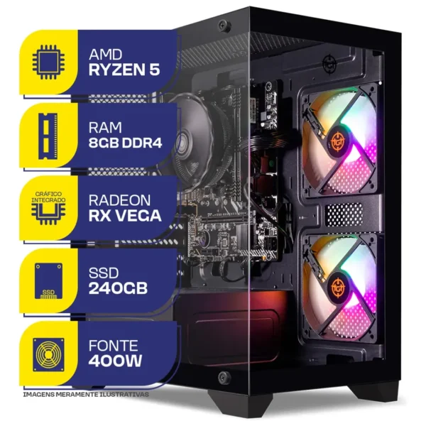 Pc Gamer Mcl, Amd Ryzen 5 3400g, 8gb Ddr4, Ssd 240gb